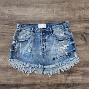 One Teaspoon 4040 Paint Splatter Denim Mini Skirt Women's Size 30